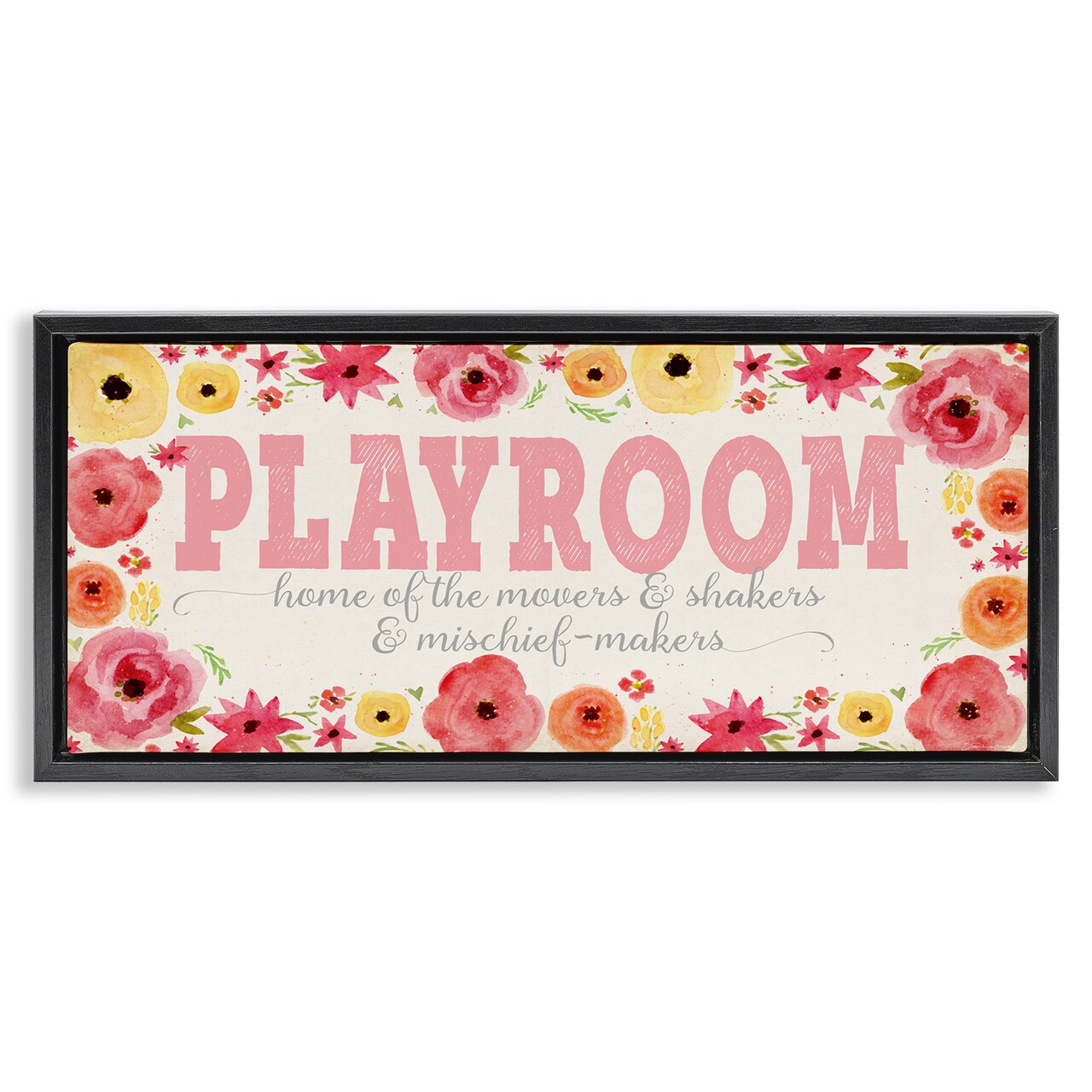 Stupell Industries Playroom Of Mischief Makers Pink Framed Floater Canvas Wall Art